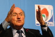 SANDTON, SOUTH AFRICA - JUNE 12: Joseph S Blatter FIFA President faces the media during a Press Conference on June 12, 2009 in Sandton, South Africa.  (Photo by Laurence Griffiths/Getty Images)