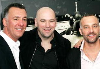 LONDON - JANUARY 17:  (UK TABLOID NEWSPAPERS OUT) (L-R) Brothers and co-owners of the Ultimate Fighting Championship Frank (L) and Lorenzo Fertitta (2nd R), UFC president Dana White (2nd L) and photographer Kevin Lynch attend the 'Octagon' private view at Hamilton's gallery on January 17, 2007 in London, England.  The exhibition showcases work by Lynch documenting the world of Ultimate Fighter Championship (UFC) events.  (Photo by Claire Greenway/Getty Images)