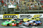 BROOKLYN, MI - AUGUST 15:  Brad Kesolowski driver of the #88 leads Justin Allgaier driver of the #12 Verizon Wireless Dodge, Kyle Busch driver of  the #18 NOS Energy drink Toyota and Brian Vickers driver of the #32 Dollar General Toyota during the NASCAR Nationwide Series at Michigan International Speedway on August 15, 2009 in Brooklyn, Michigan.  (Photo by Jerry Markland/Getty Images for NASCAR)