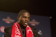 ST. LOUIS, MO - JANUARY 15:  First-round draft pick O'Brian White of Toronto FC addresses the audience during the MLS 2009 Super Draft at the St. Louis Convention Center on January 15, 2009 in St. Louis, Missouri.  (Photo by Dilip Vishwanat/Getty Images)