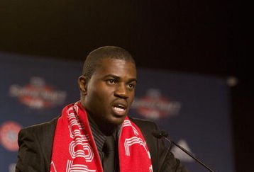 ST. LOUIS, MO - JANUARY 15:  First-round draft pick O'Brian White of Toronto FC addresses the audience during the MLS 2009 Super Draft at the St. Louis Convention Center on January 15, 2009 in St. Louis, Missouri.  (Photo by Dilip Vishwanat/Getty Images)
