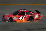 TALLADEGA, AL - APRIL 26:  Jeremy Mayfield, driver of the #41 Big Red Toyota, suffers damage during the NASCAR Sprint Cup Series Aaron's 499 at Talladega Superspeedway on April 26, 2009 in Talladega, Alabama.  (Photo by Jason Smith/Getty Images for NASCAR)
