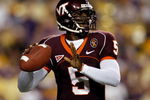 BATON ROUGE, LA - SEPTEMBER 08:  Quarterback Tyrod Taylor #5 of Virginia Tech looks to make a throw against Louisiana State University on September 8, 2007 at Tiger Stadium in Baton Rouge, Louisiana. LSU defeated Virginia Tech 48-7.  (Photo by Chris Graythen/Getty Images)