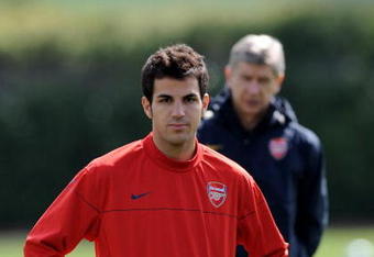 LONDON, ENGLAND - APRIL 28:  Cesc Fabregas of Arsenal looks on during a training session at Arsenal's London Colney Training Ground on April 28, 2009 in London, England.  (Photo by Shaun Botterill/Getty Images)