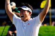CHASKA, MN - AUGUST 16:  Y.E. Yang of South Korea celebrates his birdie putt on the 18th green during the final round of the 91st PGA Championship at Hazeltine National Golf Club on August 16, 2009 in Chaska, Minnesota.  (Photo by Sam Greenwood/Getty Images)