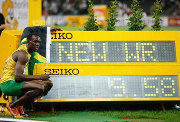 BERLIN - AUGUST 16:  Usain Bolt of Jamaica celebrates winning the gold medal in the men's 100 Metres Final during day two of the 12th IAAF World Athletics Championships at the Olympic Stadium on August 16, 2009 in Berlin, Germany. Bolt set a new World Record of 9.58.  (Photo by Andy Lyons/Getty Images)