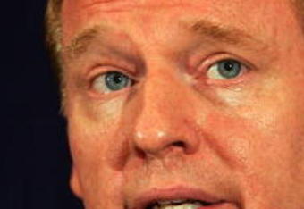 NEW YORK - JULY 27:  NFL Commissioner Roger Goodell answers questions from the media after reinstating Michael Vick on a conditional basis on July 27, 2009 at the InterContinental Hotel in New York City.  (Photo by Mike Stobe/Getty Images)