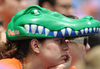 GAINESVILLE, FL - APRIL 18: A fan of the University of Florida Gators watches play during the spring football Orange and Blue game April 18, 2009 at Ben Hill Griffin Stadium in Gainesville, Florida.  (Photo by Al Messerschmidt/Getty Images)