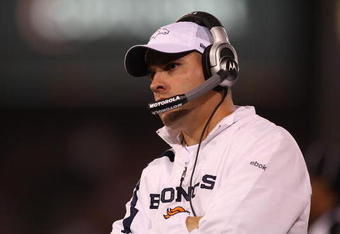 SAN FRANCISCO - AUGUST 14:  Head coach Josh McDaniels of the Denver Broncos looks on against the San Francisco 49ers during the preseason game on August 14, 2009 at Candlestick Park in San Francisco, California.  (Photo by Jed Jacobsohn/Getty Images)