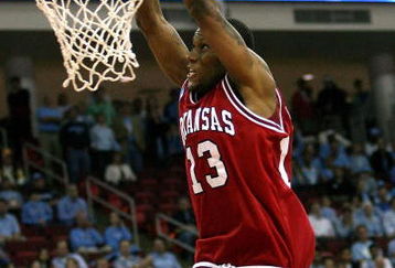 RALEIGH, NC - MARCH 23:  Sonny Weems #13 of the Arkansas Razorbacks goes up for the slam dunk against the North Carolina Tar Heels during the 2nd round of the East Regional of the 2008 NCAA Men's Basketball Tournament at RBC Center on March 23, 2008 in Raleigh, North Carolina. The Tar Heels defeated the Razorbacks 108-77. (Photo by Kevin C. Cox/Getty Images)