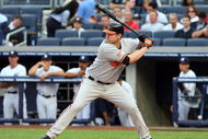 NEW YORK - JULY 20:  Aubrey Huff #17 of the Baltimore Orioles bats against the New York Yankees on July 20, 2009 at Yankee Stadium in the Bronx borough of New York City.  (Photo by Jim McIsaac/Getty Images)