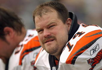 BALTIMORE - NOVEMBER 10:  Center Rich Braham #74 of the Cincinnati Bengals watches from the bench during the NFL game against the Baltimore Ravens at the Ravens Stadium on November 10, 2002 in Baltimore, Maryland.  The Ravens defeated the Bengals 38-27. (Photo by Doug Pensinger/Getty Images)