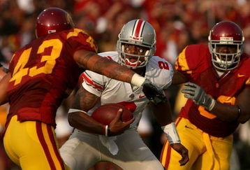 LOS ANGELES, CA - SEPTEMBER 13:  Terrelle Pryor #2 of the Ohio State Buckeyes runs the ball against the USC Trojans during the college football game at the Los Angeles Memorial Coliseum on September 13, 2008 in Los Angeles, California.  (Photo by Stephen Dunn/Getty Images)