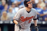 KANSAS CITY - MAY 14:  Aubrey Huff #17 of the Baltimore Orioles makes a hit against the Kansas City Royals on May 14, 2009 at Kauffman Stadium in Kansas City, Missouri. (Photo by: Jamie Squire/Getty Images)