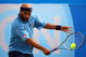 LONDON, ENGLAND - JUNE 14:  James Blake of USA plays a backhand during the men's final match against Andy Murray of Great Britain on Day 7 of the AEGON Championship at Queens Club on June 14, 2009 in London, England.  (Photo by Julian Finney/Getty Images)