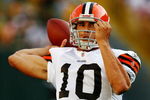 GREEN BAY, WI - AUGUST 15:  Quarterback Brady Quinn #10 of the Cleveland Browns throws the ball before taking on the Green Bay Packers during the preseason game at Lambeau Field on August 15, 2009 in Green Bay, Wisconsin. (Photo by Jonathan Daniel/Getty Images)