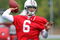 FLORHAM PARK, NJ - MAY 02:  Quarterback Mark Sanchez #6 of the New York Jets throws a pass during minicamp on May 2, 2009 at the Atlantic Health Jets Training Center in Florham Park, New Jersey.  (Photo by Jim McIsaac/Getty Images)