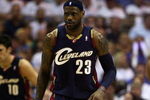 ORLANDO, FL - MAY 30:  LeBron James #23 of the Cleveland Cavaliers looks on between plays against the Orlando Magic in Game Six of the Eastern Conference Finals during the 2009 Playoffs at Amway Arena on May 30, 2009 in Orlando, Florida. NOTE TO USER: User expressly acknowledges and agrees that, by downloading and or using this photograph, User is consenting to the terms and conditions of the Getty Images License Agreement  (Photo by Elsa/Getty Images)