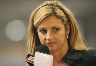 ST PETERSBURG, FL - July 2: Erin Andrews of ESPN reports from the field as the Tampa Bay Rays host the Boston Red Sox July 2, 2008 at Tropicana Field in St. Petersburg, Florida.  (Photo by Al Messerschmidt/Getty Images) 