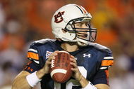 AUBURN, AL - SEPTEMBER 20:  Quarterback Chris Todd #12 of the Auburn Tigers drops back to throw a pass while taking on the LSU Tigers at Jordan-Hare Stadium on September 20, 2008 in Auburn, Alabama. LSU defeated Auburn 26-21.  (Photo by Doug Benc/Getty Images)