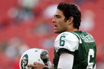 EAST RUTHERFORD, NJ - AUGUST 14:  Mark Sanchez #6 of the New York Jets warms up prior to the preseason game against the St. Louis Rams at Giants Stadium on August 14, 2009  in East Rutherford, New Jersey.  (Photo by Nick Laham/Getty Images)