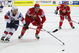 ZURICH, SWITZERLAND - APRIL 30: Mats Zuccarello Aasen of Norway (L) challenges Viktor Kostiuchenok of Belarus during the IIHF World Championship match between Belarus and Norway at the Arena Zurich-Kloten on April 30, 2009 in Zurich, Switzerland. (Photo by Mike Hewitt/Getty Images)
