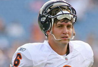 ORCHARD PARK, NY - AUGUST 15:  Jay Cutler #6 of the Chicago Bears stands on the field during pregame prior to play against the Buffalo Bills on  August 15, 2009 at Ralph Wilson Stadium in Orchard Park, New York.  (Photo by Rick Stewart/Getty Images)