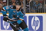 SAN JOSE, CA - JANUARY 13:  Christian Ehrhoff #10 of the San Jose Sharks skates with the puck against the Tampa Bay Lightning during the NHL game on January 13, 2009 at the HP Pavilion in San Jose, California.  (Photo by Bruce Bennett/Getty Images)
