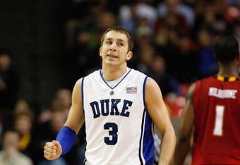 ATLANTA - MARCH 14:  Greg Paulus #3 of the Duke Blue Devils walks upcourt against the Maryland Terrapins during the semifinals of the 2009 ACC Men's Basketball Tournament on March 14, 2009 at the Georgia Dome in Atlanta, Georgia.  (Photo by Kevin C. Cox/Getty Images)