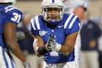 DURHAM, NC - NOVEMBER 29:  Jabari Marshall #1 of the Duke Blue Devils reacts on the field during the game against the North Carolina Tar Heels at Wallace Wade Stadium on November 29, 2008 in Durham, North Carolina. (Photo by Kevin C. Cox/Getty Images)