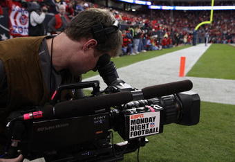 HOUSTON - DECEMBER 01:  An ESPN Monday Night Football cameraman during a game between the Jacksonville Jaguars and the Houston Texans at Reliant Stadium on December 1, 2008 in Houston, Texas.  (Photo by Ronald Martinez/Getty Images)