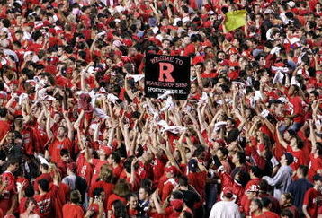 PISCATAWAY, NJ - OCTOBER 18:  Rutgers Scarlet Knights fans celebrate on the field after and upset win over the South Florida Bulls in a game at Rutgers Stadium October 18, 2007 in Piscataway, New Jersey. (Photo by Jeff Zelevansky/Getty Images)