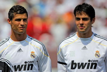 LANDOVER, MD - AUGUST 09:  Cristiano Ronaldo #9 (L) and Kaka #8 (R) of Real Madrid look on during introductions prior to facing D.C. United at Fed Ex Field on August 9, 2009 in Landover, Maryland. Real Madrid defeated D.C. United 3-0 in the friendly match.  (Photo by Doug Pensinger/Getty Images)