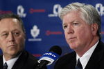 TORONTO - NOVEMBER 29:   MLSE President and CEO Richard Peddie and Brian Burke attend a press conference announcing Burke as the teams new General Manager November 29, 2008 at the Air Canada Centre in Toronto, Ontario, Canada. (Photo by Brad White/Getty Images)