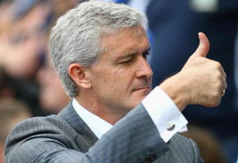 BLACKBURN, ENGLAND - AUGUST 15:  Manchester City Manager Mark Hughes gives a thumbs up and a wink  prior to the Barclays Premier League match between Blackburn Rovers and Manchester City at Ewood Park on August 15, 2009 in Blackburn, England. (Photo by Alex Livesey/Getty Images)