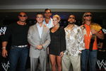 SYDNEY, AUSTRALIA - JUNE 15:  (L-R) WWE World Heavyweight Champion Batista, WWE Executive Vice President Shane McMahon, and WWE wrestlers The Great Khali, Michelle McCool, MVP and Edge pose during the WWE Smackdown Photo Call at the Sheraton on the Park Hotel on June 15, 2008 in Sydney, Australia.  (Photo by Gaye Gerard/Getty Images)