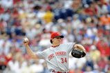 PHILADELPHIA - JUNE 5: Homer Bailey #34 of the Cincinnati Reds pitches in a game against the Philadelphia Phillies on June 5, 2008 at Citizens Bank Park in Philadelphia, Pennsylvania. (Photo by Jeff Zelevansky/Getty Images)