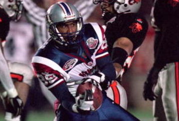 26 Nov 2000:  Kevin Alexander #88 of the Montreal Alouettes makes it into the endzone with the ball during the Grey Cup 2000 game against the British Columbia Lions at the McMahon Stadium in Calgary, Alberta, Canada. The Lions defeated the Alouettes 28-26.Mandatory Credit: Craig Klem  /Allsport