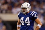 INDIANAPOLIS - NOVEMBER 16:  Dallas Clark #44 of the Indianapolis Colts reacts after a run against the Houston Texans during the game at Lucas Oil Stadium on November 17, 2008 in Indianapolis, Indiana.  (Photo by Harry How/Getty Images)