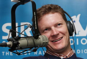 NEW YORK - SEPTEMBER 10:  Dale Earnhardt Jr #88 Energy Chevrolet is interviewed during the Sirius Satellite radio show 'The Morning Drive' during the NASCAR Chase Media Tour on September 10, 2008 in New York City.  (Photo by Mike Stobe/Getty Images for NASCAR)