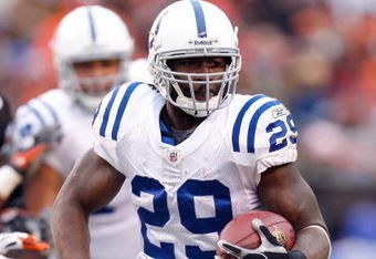 CLEVELAND - NOVEMBER 30:  Joseph Addai #29 of the Indianapolis Colts runs with the ball during their NFL game against the Cleveland Browns on November 30, 2008 at Cleveland Browns Stadium in Cleveland, Ohio. The Colts defeated the Browns 10-6.  (Photo by Gregory Shamus/Getty Images)