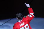 CHICAGO - MAY 11:  Patrick Kane #88 of the Chicago Blackhawks reacts after he was named the #1 star of the game after their 7-5 win against the Vancouver Canucks during Game Six of the Western Conference Semifinal Round of the 2009 Stanley Cup Playoffs on May 11, 2009 at the United Center in Chicago, Illinois.  (Photo by Jonathan Daniel/Getty Images)