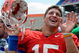 GAINESVILLE, FL - APRIL 18: Quarterback Tim Tebow #15 of the University of Florida celebrates after the spring football orange and blue game April 18, 2009 at Ben Hill Griffin Stadium in Gainesville, Florida.  (Photo by Al Messerschmidt/Getty Images)
