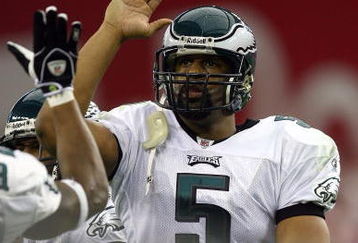 GLENDALE, AZ - JANUARY 18:  Quarterback Donovan McNabb #5 of the Philadelphia Eagles reacts during the NFC championship game against the Arizona Cardinals on January 18, 2009 at University of Phoenix Stadium in Glendale, Arizona.  (Photo by Jamie Squire/Getty Images)