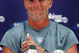 EDEN PRAIRIE, MN - AUGUST 18: Brett Favre talks with the media after his first practice with the Minnesota Vikings on August 18, 2009 at Winter Park in Eden Prairie, Minnesota.  (Photo by Scott A. Schneider/Getty Images)