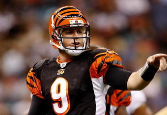 NEW ORLEANS - AUGUST 14:  Quarterback Carson Palmer #9 of the Cincinnati Bengals gestures during action against the New Orleans Saints in a preseason game on August 14, 2009 at the Superdome in New Orleans, Louisiana. (Photo by Chris Graythen/Getty Images)