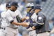 KANSAS CITY, MO - APRIL 12:  Damaso Marte #43 of the New York Yankees is relieved by manager Joe Girardi #27 against the Kansas City Royals on April 12, 2009 at Kauffman Stadium in Kansas City, Missouri. (Photo by G. Newman Lowrance/Getty Images)