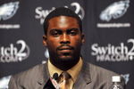 PHILADELPHIA - AUGUST 14: Michael Vick of the Philadelphia Eagles speaks at a press conference at the NovaCare Complex on August 14, 2009 in Philadelphia, Pennsylvania. Vick signed a one-year contract, with a second year option, with the Eagles.  (Photo by Larry French/Getty Images)