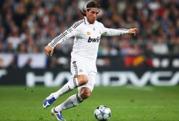 MADRID, SPAIN - FEBRUARY 25:  Sergio Ramos of Real Madrid in action during the Champions League Round of 16, First Leg match between Real Madrid and Liverpool at the Estadio Santiago Bernabeu on February 25, 2009 in Madrid, Spain.  (Photo by Clive Brunskill/Getty Images)