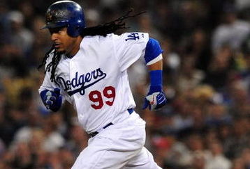 LOS ANGELES, CA - AUGUST 18: Manny Ramirez #99  of the Los Angeles Dodgers  runs to second plate aginst the St. Louis Cardinals at Dodger Stadium on August 18, 2009 in Los Angeles, California.  (Photo by Jacob de Golish/Getty Images)